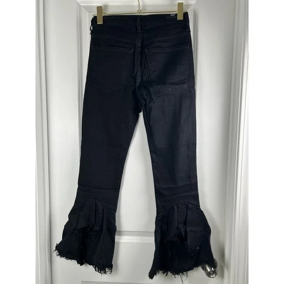 Citizens of Humanity Drew Flounce High Rise Crop Flare Jeans in Soiree Black 25 - Picture 9 of 15